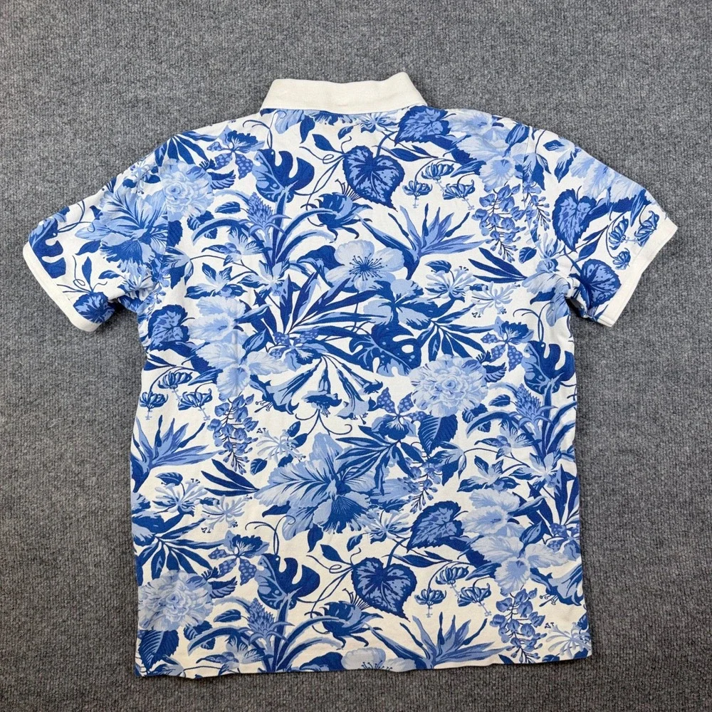 Polo Ralph Lauren Shirt Mens M Blue White Floral Contrast Collar Hawaiian Pony